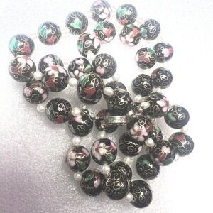 Vintage Cloisonne Necklace Sterling Silver Clasp 28"